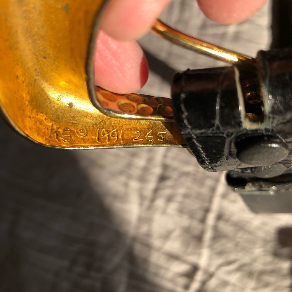 Vintage 90s Kleinberg Sherrill American Black exoticAlligator Gold Buckle Belt M - Picture 5 of 11